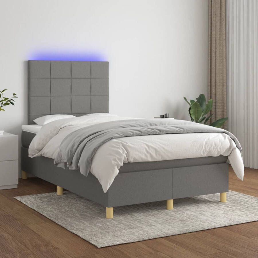 The Living Store Boxspring Donkergrijs 203x120x118 128 cm LED Pocketvering Matras Huidvriendelijk Inclusief Montagehandleiding USB