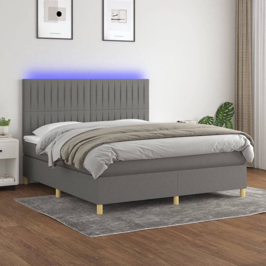 The Living Store Boxspring Donkergrijs 203x180x118 128cm LED Pocketvering matras Huidvriendelijk topmatras