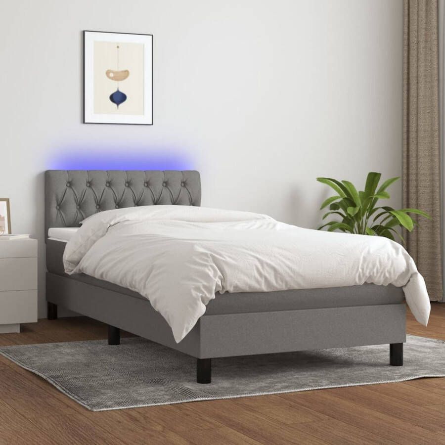 The Living Store Boxspring met matras en LED stof donkergrijs 90x200 cm Boxspring Boxsprings Bed Slaapmeubel Boxspringbed Boxspring Bed Tweepersoonsbed Bed Met Matras Bedframe Ledikant Bed Met LED - Foto 1