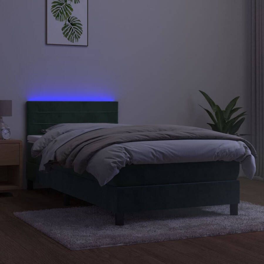 The Living Store Boxspring Donkergroen 203x100x78 88 cm Met LED en fluweel