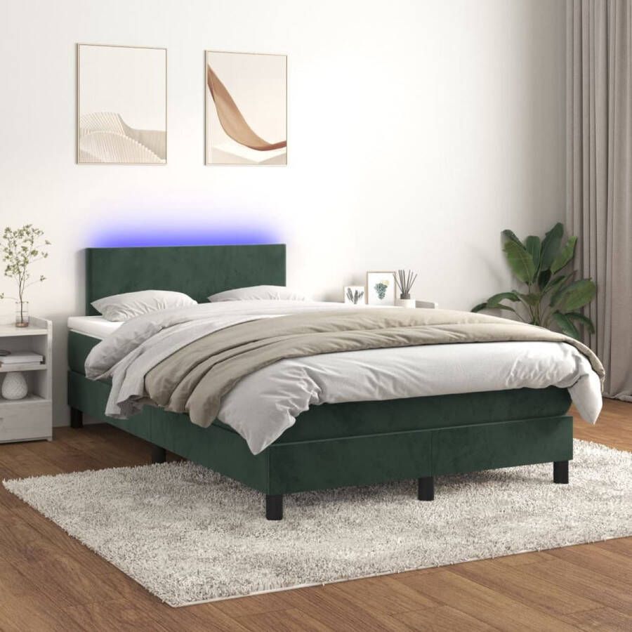 The Living Store Boxspring met matras en LED fluweel donkergroen 120x200 cm Boxspring Donkere Kleuren Fluweel Led Verlichting Elektrisch Verstelbare Hoofdbord