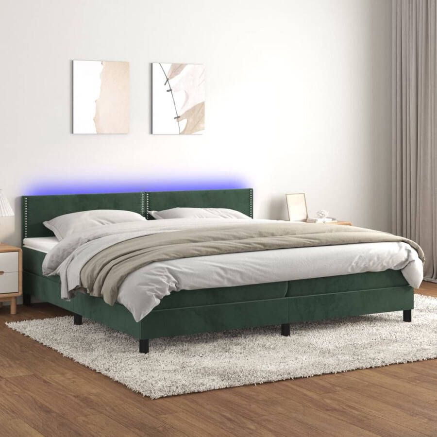 The Living Store Boxspring Donkergroen Fluweel LED 203x200x78 88 cm Pocketvering