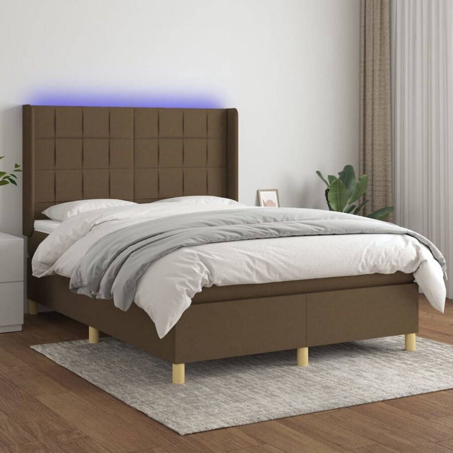 The Living Store Boxspring Dubai donkerbruin 193 x 147 x 118 128 cm LED pocketvering