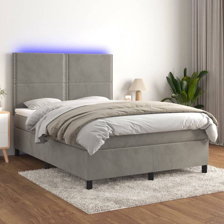 The Living Store Boxspring Fluweel 140x190 cm LED Pocketvering Huidvriendelijk