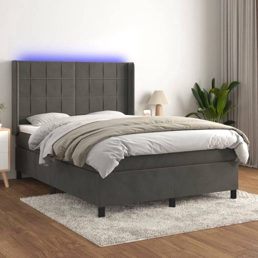 The Living Store Boxspring Fluweel 140x200 LED Pocketvering Huidvriendelijk