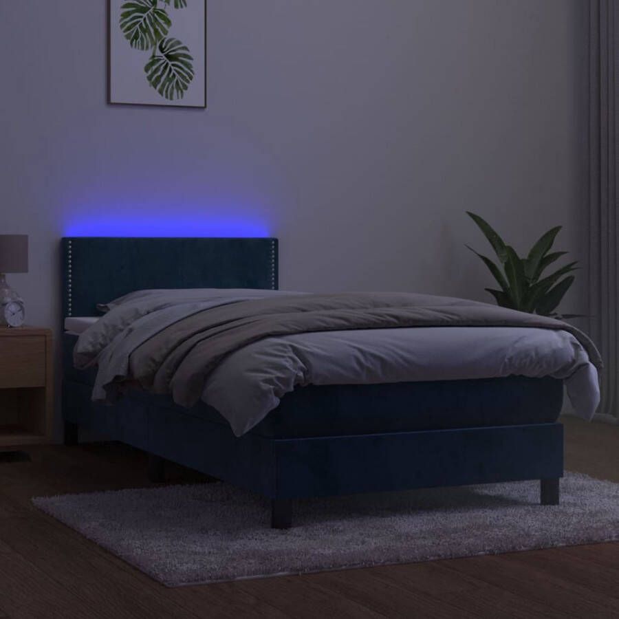 The Living Store Boxspring fluweel 193x90x78 88 cm LED donkerblauw