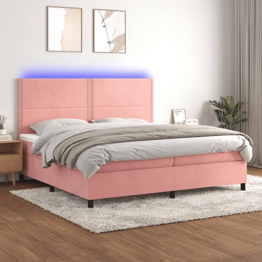 The Living Store Boxspring Fluweel 203x200x118 128 cm Inclusief matrassen en LED