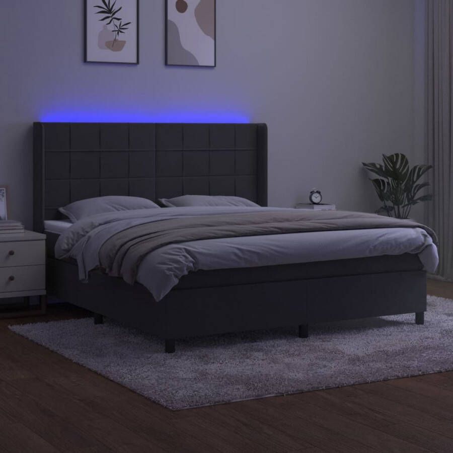 The Living Store Boxspring Fluweel Donkergrijs 180x200 cm Incl LED en Pocketvering