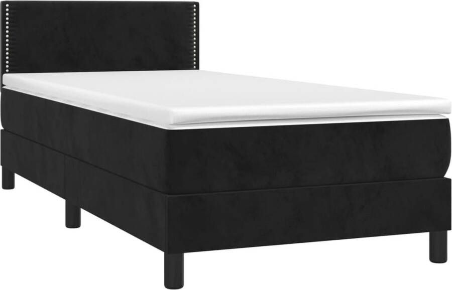 The Living Store Boxspring Fluweel LED 90x200 Zwart + Wit Pocketvering Huidvriendelijk Boxspring Led Bed Velvet Bed Tweepersoonsbed Slaapcomfort