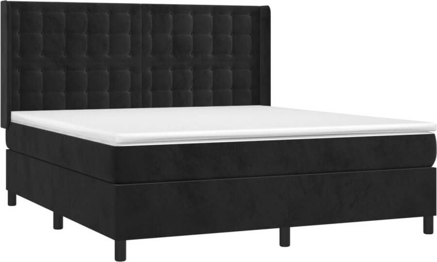 The Living Store Boxspring met matras en LED fluweel zwart 160x200 cm Boxspring Fluweel Bed Led Bed Tweepersoons Bed Groot Bed - Foto 2