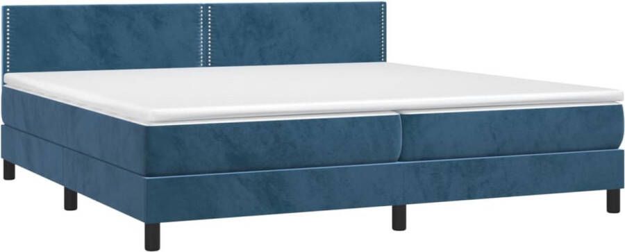 The Living Store Boxspring Fluwelen Bed 203 x 200 x 78 88 cm Donkerblauw Pocketvering Matras Huidvriendelijk