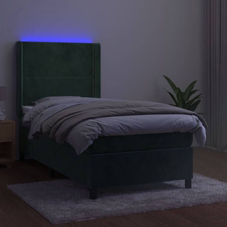 The Living Store Boxspring Fluwelen Bed met LED en Pocketvering 203x103x118 128cm Donkergroen