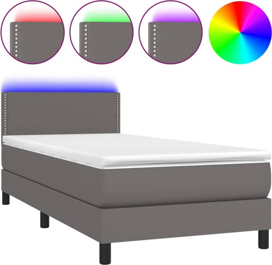 The Living Store Boxspring met matras en LED kunstleer grijs 100x200 cm Boxspring Boxsprings Bed Slaapmeubel Boxspringbed Boxspring Bed Tweepersoonsbed Bed Met Matras Bedframe Ledikant Bed Met LED