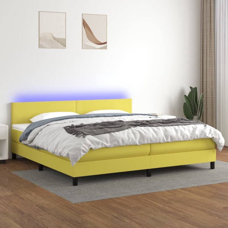 The Living Store Boxspring Groen 203x200x78 88 cm LED-verlichting Pocketvering matras Huidvriendelijk topmatras