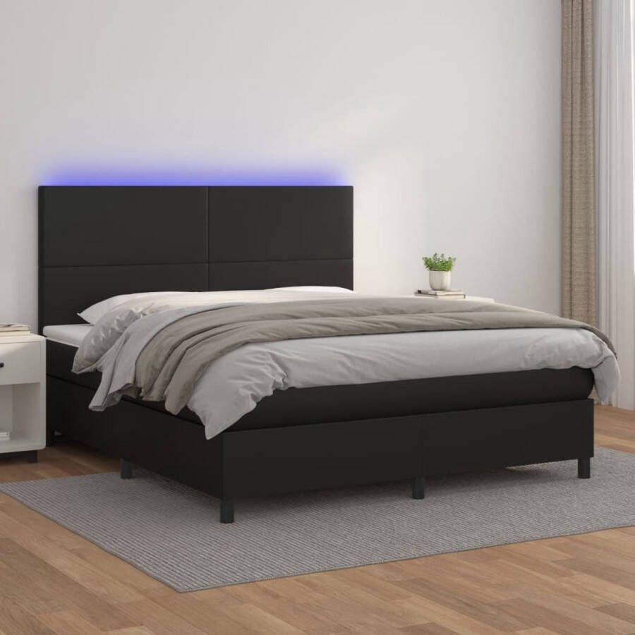 The Living Store Boxspring Kunstleer 203 x 180 x 118 128 cm Verstelbaar hoofdbord Kleurrijke LED-verlichting Pocketvering matras Huidvriendelijk topmatras Inclusief montagehandleiding