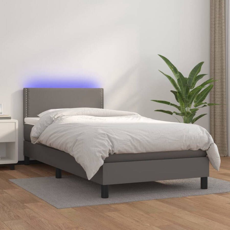 The Living Store Boxspring Kunstleer Verstelbaar hoofdbord LED-verlichting Pocketvering matras Huidvriendelijk topmatras Boxspring Lederlook Elektrisch Verstelbare Hoofdbord Led Verlichting Pocketveer Matras