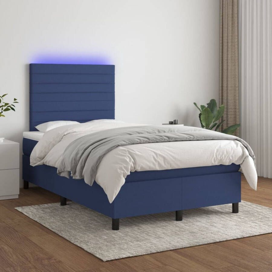 The Living Store Boxspring met matras en LED stof blauw 120x200 cm Boxspring Boxsprings Bed Slaapmeubel Boxspringbed Boxspring Bed Tweepersoonsbed Bed Met Matras Bedframe Ledikant Bed Met LED