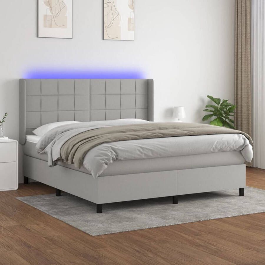 The Living Store Boxspring LED 160 x 200 lichtgrijs Duurzaam en comfortabel Boxspring Led Boxspring Grijs Slaapcomfort Boxspring Kopen