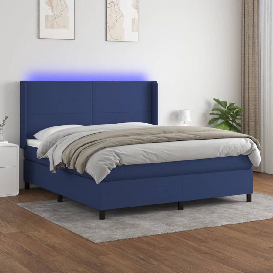 The Living Store Boxspring LED 160x200 blauw wit pocketvering schuim