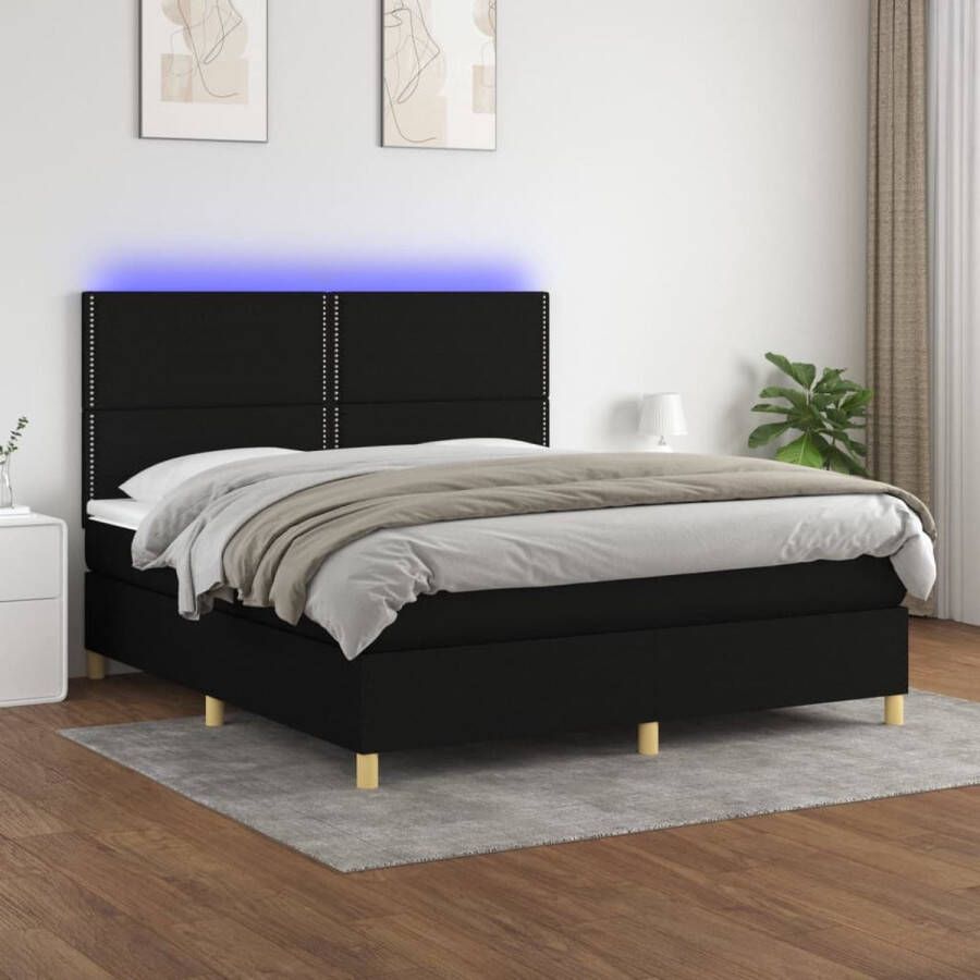 The Living Store Boxspring met matras en LED stof zwart 180x200 cm Boxspring Led Boxspring Met Led Slaapcomfort Slaapkamers