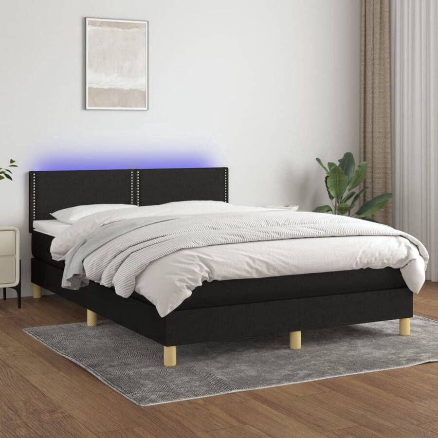 The Living Store Boxspring met matras en LED stof zwart 140x190 cm Boxspring Led Bed Boxspring Met Led Slaapcomfort Slaapkamers