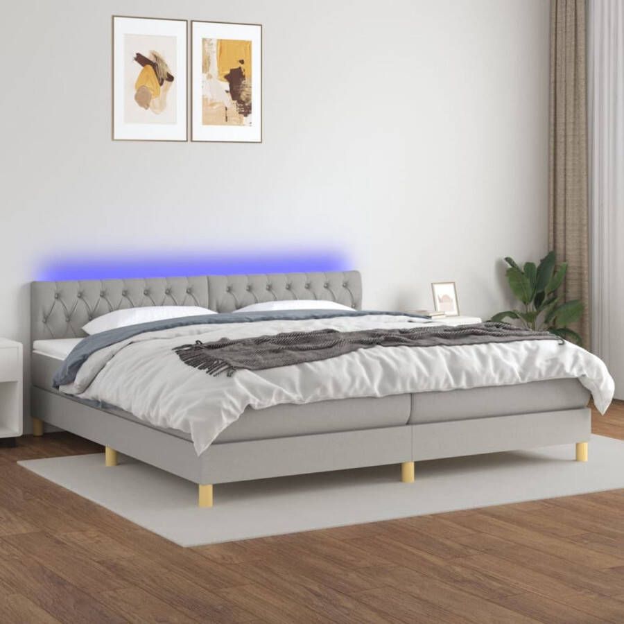 The Living Store Boxspring LED 203x203 cm duurzaam materiaal verstelbaar hoofdbord comfortabele ondersteuning kleurrijke LED-verlichting pocketvering matras huidvriendelijk topmatras montagehandleiding inbegrepen