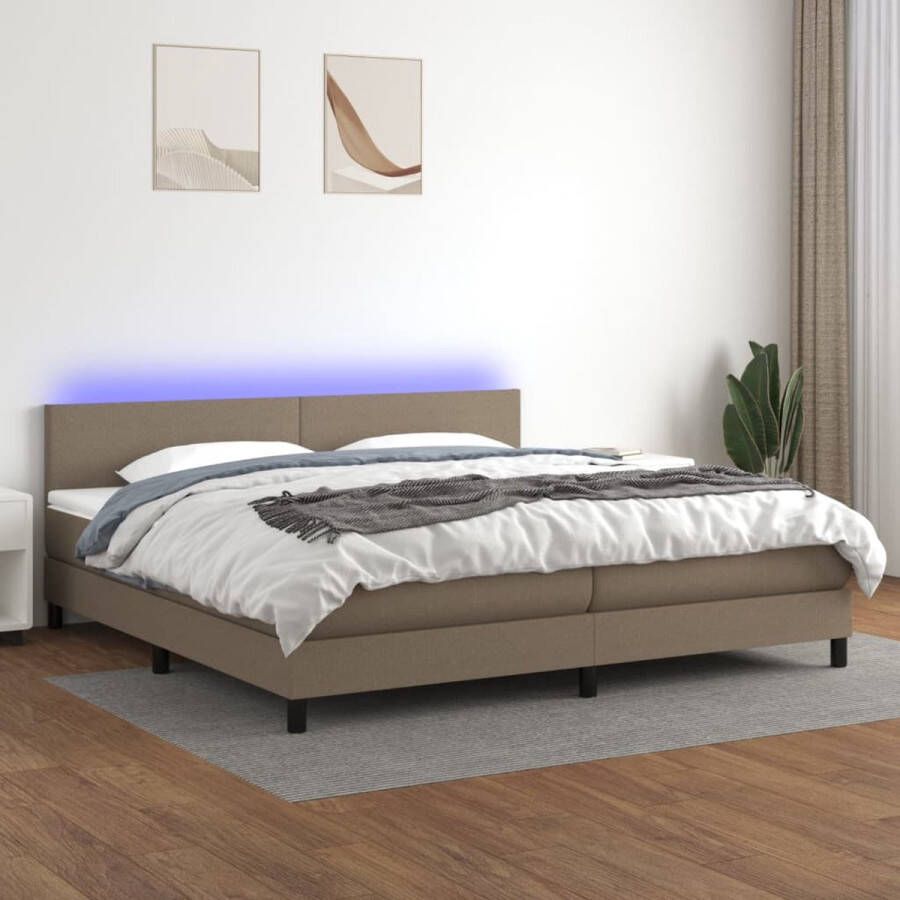The Living Store Boxspring LED 203 x 200 cm Taupe