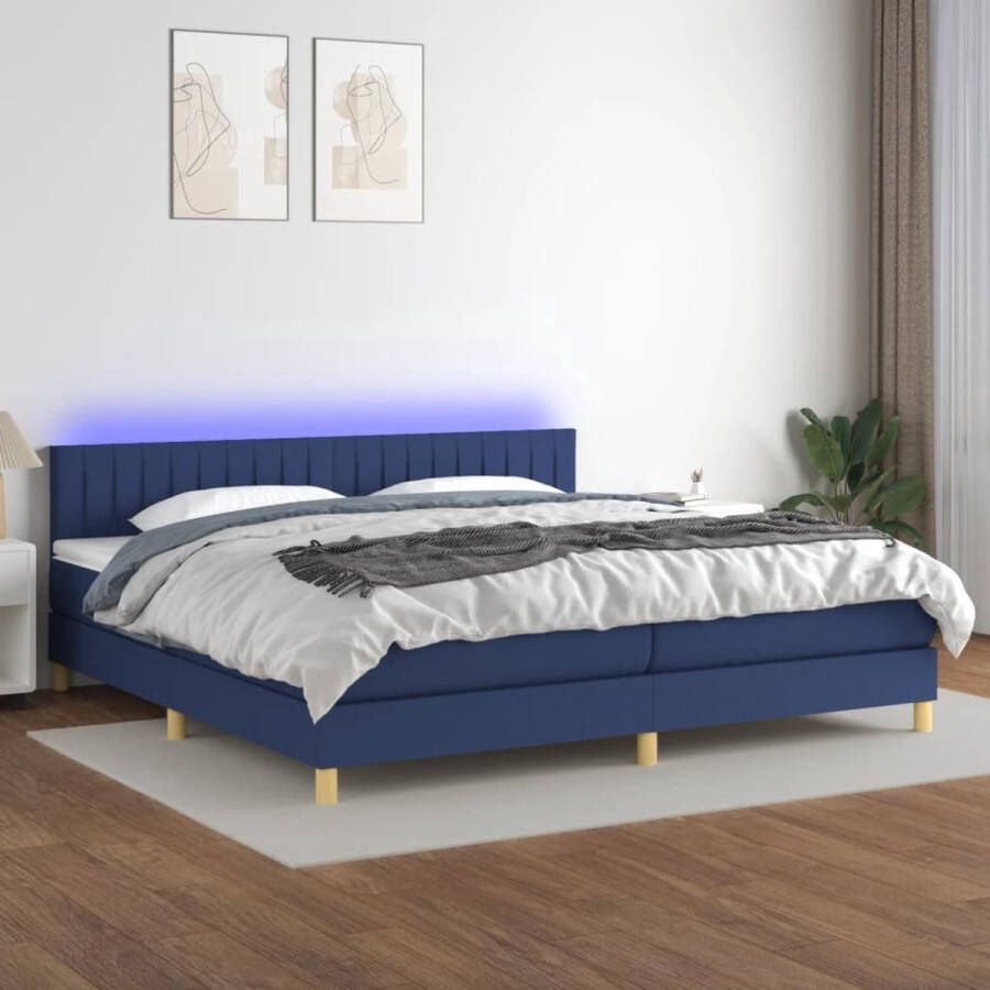 The Living Store Boxspring LED 203 x 200 x 78 88 cm Blauw Pocketvering Matras Huidvriendelijk Topmatras Inclusief 2 LED-strips Boxspring Led Bed Slaapcomfort Tweepersoonsbed Blue Bedroom Furniture
