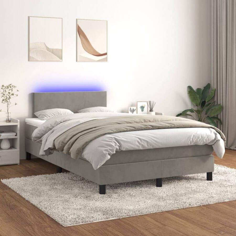 The Living Store Boxspring met matras en LED fluweel lichtgrijs 120x200 cm Boxspring Led Bed Velvet Bed Tweepersoonsbed Grijs Bed - Foto 2
