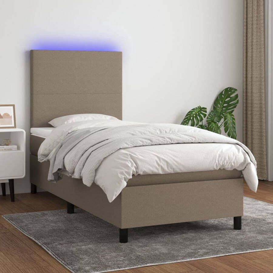 The Living Store Boxspring LED 80x200 Taupe Inclusief Matras en Topmatras Boxspring Led Bed Boxspring Met Led Taupecolor Tweepersoonsbed