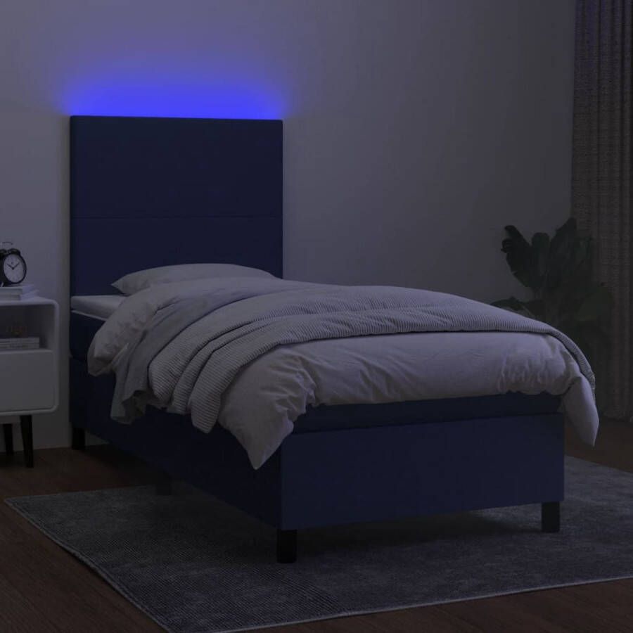 The Living Store Boxspring LED 90x190cm Duurzaam Verstelbaar hoofdbord Pocketvering matras Huidvriendelijk topmatras Blauw