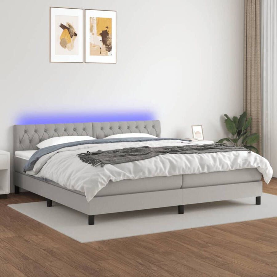 The Living Store Boxspring LED Bed met matras pocketvering huidvriendelijk 203x200x78 88 cm lichtgrijs