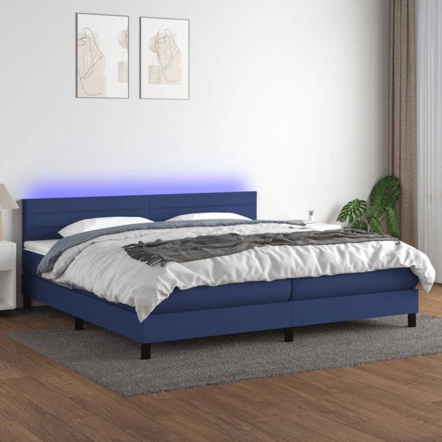 The Living Store Boxspring LED Blauw 203 x 200 cm Met verstelbaar hoofdbord en kleurrijke LED-verlichting