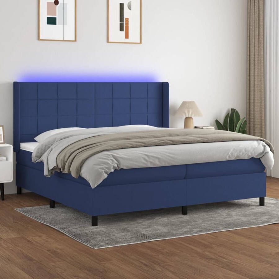 The Living Store Boxspring LED blauw 203 x 203 x 118 128 cm pocketvering matras huidvriendelijk topmatras