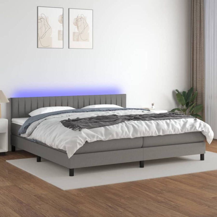 The Living Store Boxspring LED Hoogte verstelbaar hoofdbord Pocketvering matras Huidvriendelijk topmatras Donkergrijs 203 x 200 x 78 88 cm 100 x 200 x 20 cm 200 x 200 x 5 cm LED-strip IP65