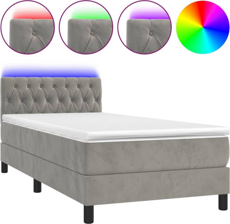 The Living Store Boxspring LED-licht 203x90x78 88 cm Lichtgrijs Fluweel