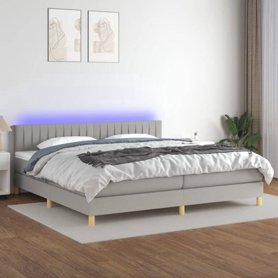 The Living Store Boxspring LED Lichtgrijs 203x200x78 88 cm Pocketvering Huidvriendelijk Boxspring Led Bed Boxspring Grijs Slaapcomfort Pocketed Veren