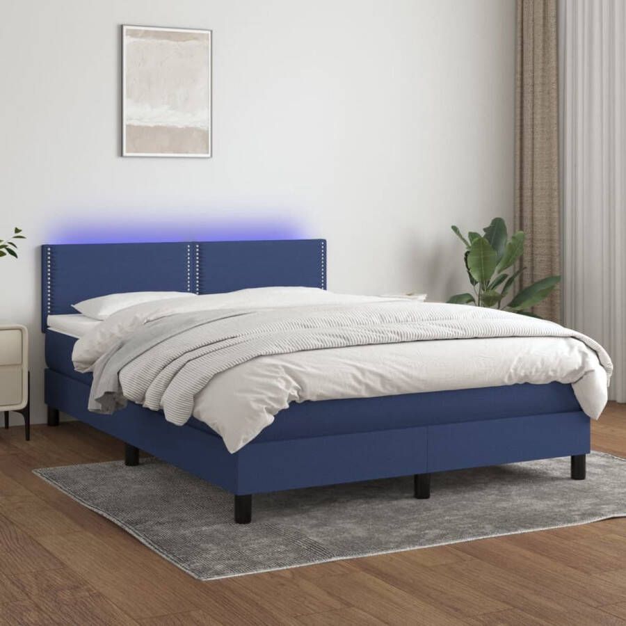 The Living Store Boxspring met matras en LED stof blauw 140x200 cm Boxspring Boxsprings Bed Slaapmeubel Boxspringbed Boxspring Bed Tweepersoonsbed Bed Met Matras Bedframe Ledikant Bed Met LED