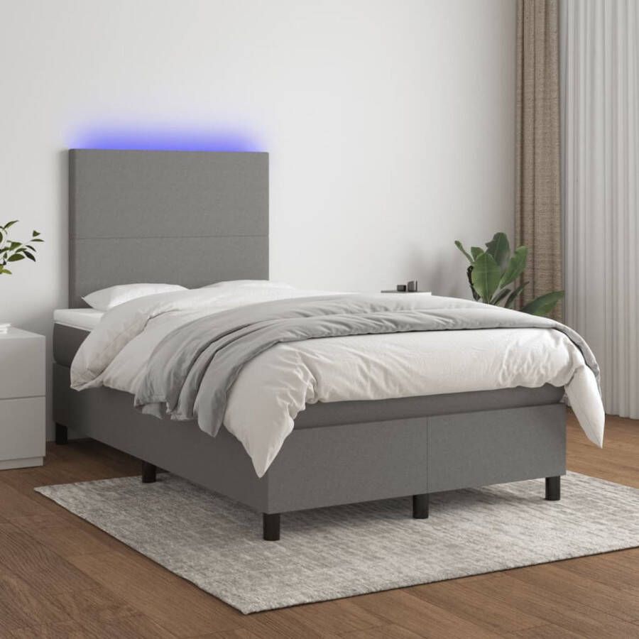 The Living Store Boxspring met matras en LED stof donkergrijs 120x200 cm Boxspring Boxsprings Bed Slaapmeubel Boxspringbed Boxspring Bed Tweepersoonsbed Bed Met Matras Bedframe Ledikant Bed Met LED