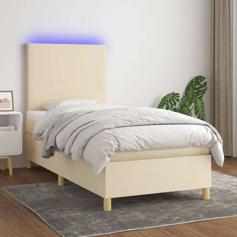 The Living Store Boxspring LED Pocketvering Huidvriendelijk 203x90x118 128cm Crème 1x bedframe 1x hoofdeind 1x matras 1x topmatras 1x LED-strip Boxspring Led Bed Pocketveer Matras Creme Bed Slaapcomfort - Foto 2