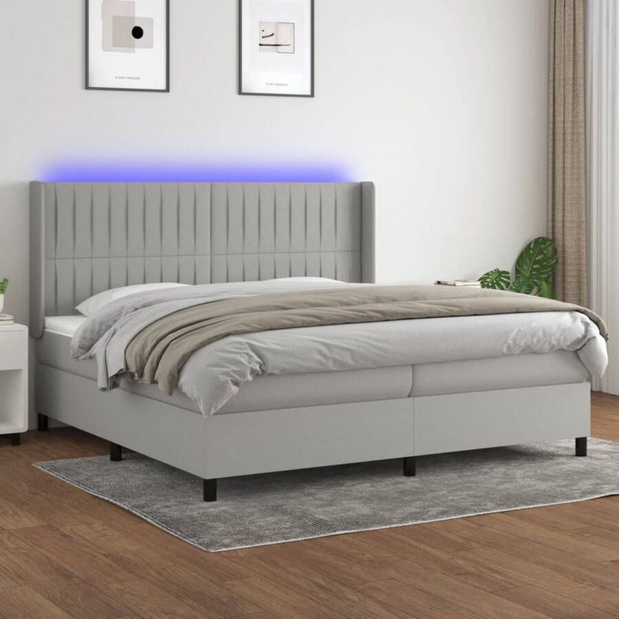 The Living Store Boxspring LED Pocketvering Matras Huidvriendelijk Topmatras 203x203x118 128 cm Lichtgrijs