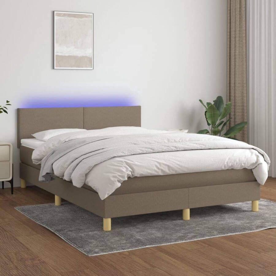 The Living Store Boxspring LED Pocketvering Matras Topmatras Taupe 193x144x78 88 cm