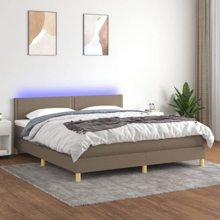The Living Store Boxspring LED Taupe 180 x 200 cm Pocketvering matras Boxspring Led Bed Boxspring Frame Tweepersoonsbed Taupecouleur