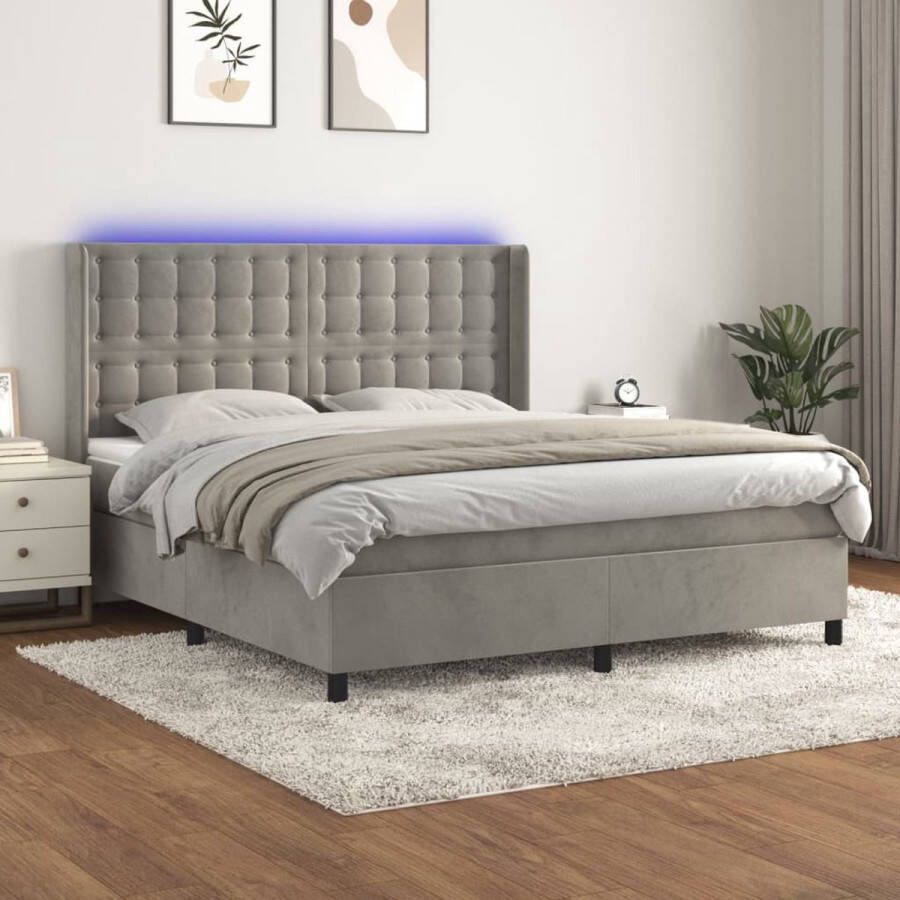 The Living Store Boxspring Luxe fluwelen bed met LED Pocketvering matras Huidvriendelijk topmatras 203x183x118 128cm