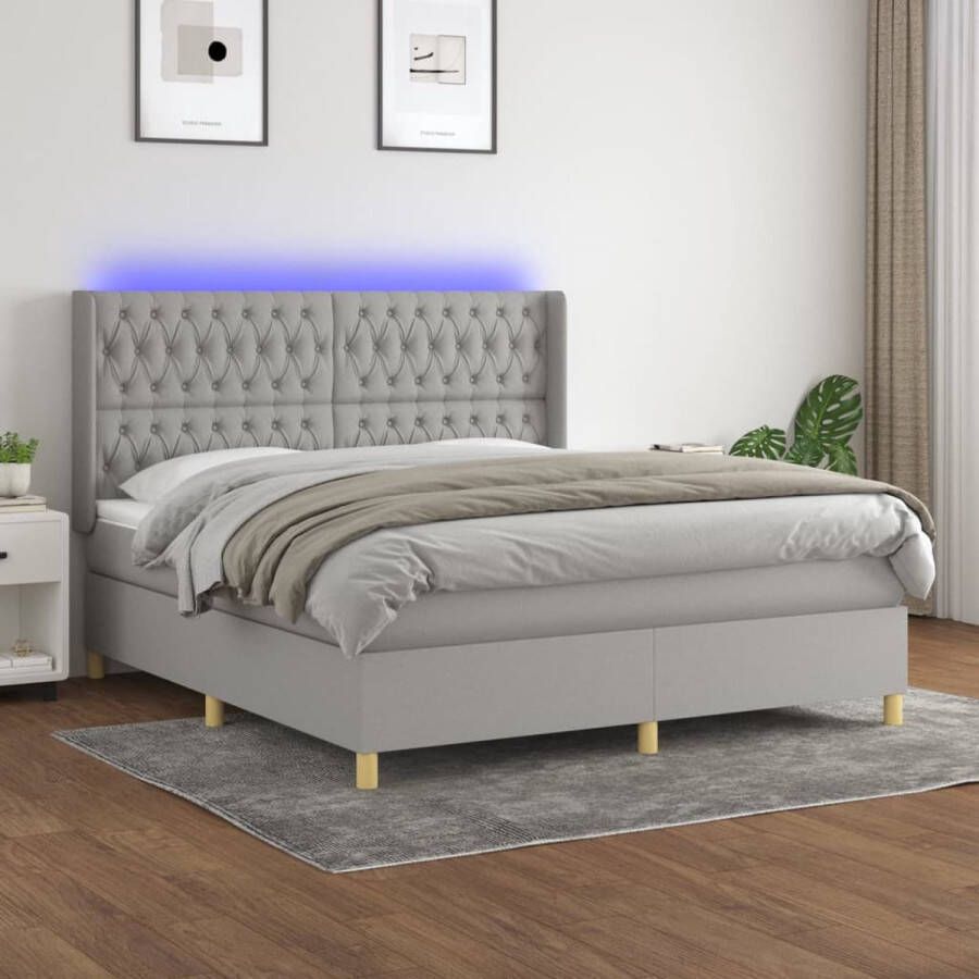 The Living Store Boxspring Matras LED 203 x 183 x 118 128 cm Lichtgrijs Duurzaam Verstelbaar hoofdbord Comfortabele ondersteuning Kleurrijke LED-verlichting Pocketvering Huidvriendelijk topmatras