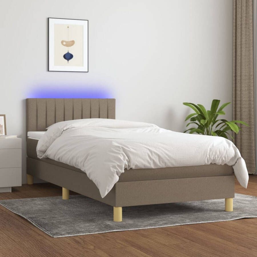 The Living Store Boxspring Matras LED 203 x 80 x 78 88 cm LED Verlichting Pocketvering Huidvriendelijk Boxspring Led Bed Slaapcomfort Pocketed Veren Taupecleur - Foto 2