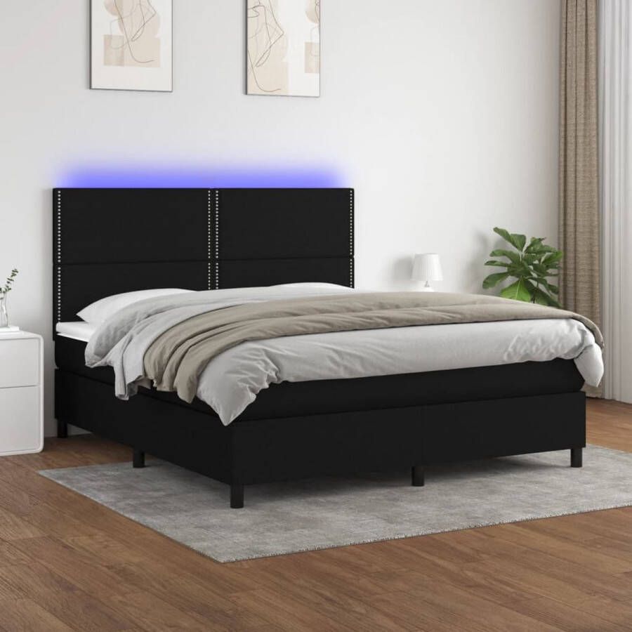 The Living Store Boxspring met LED-verlichting Zwarte stoffen bedset 180x200 cm