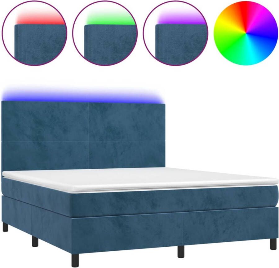 The Living Store Boxspring Fluweel Donkerblauw 203 x 180 x 118 128 cm Incl LED-strip