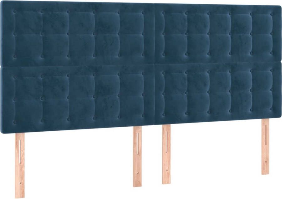 The Living Store Boxspring donkerblauw fluweel 203x200 LED pocketvering matras huidvriendelijk topmatras