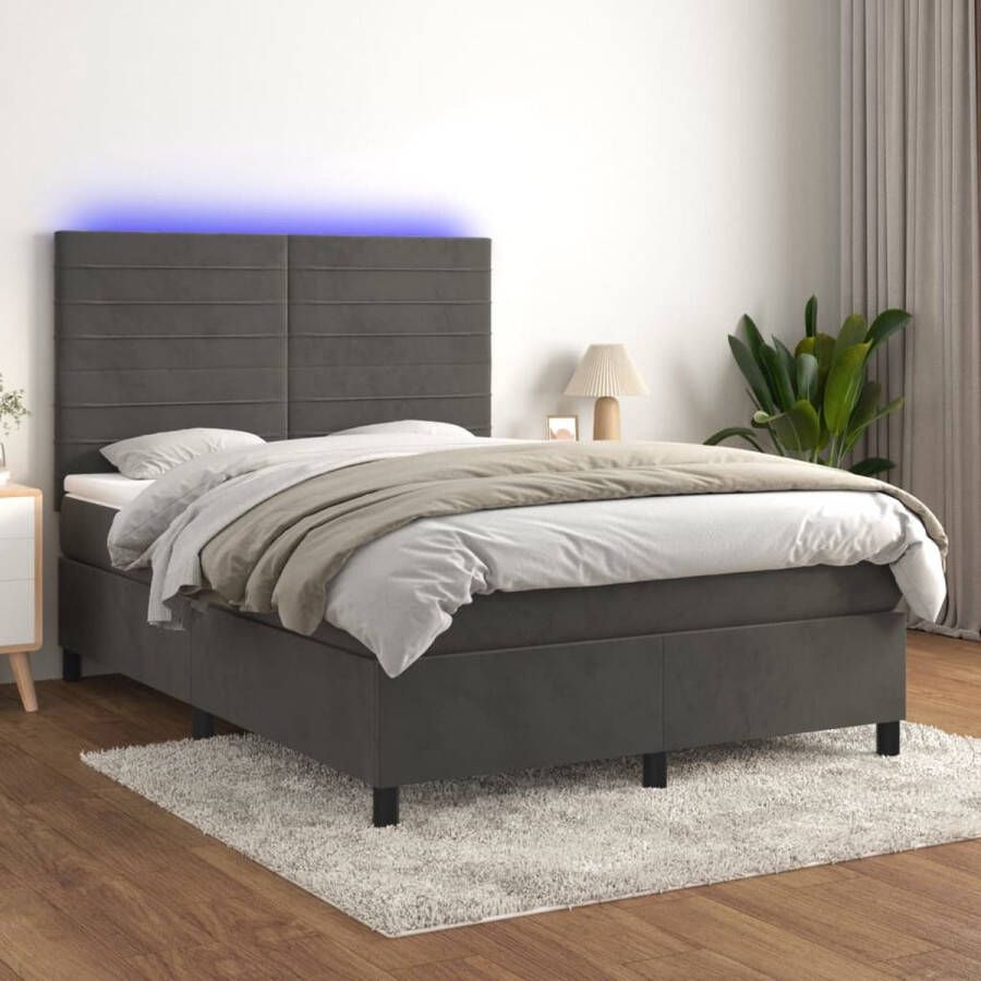 The Living Store Bed LED Fluweel Donkergrijs 193 x 144 x 118 128cm Pocketvering Huidvriendelijk Inclusief montagehandleiding